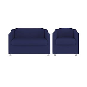Kit 01 Poltrona Decorativa Tilla + Namoradeira Sala Espera Cor:azul Marinho