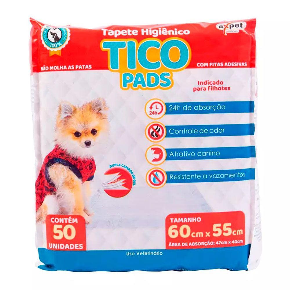 Tapete Higienico Caes Expet Tico Pads 60X55Cm C/50 Unidades