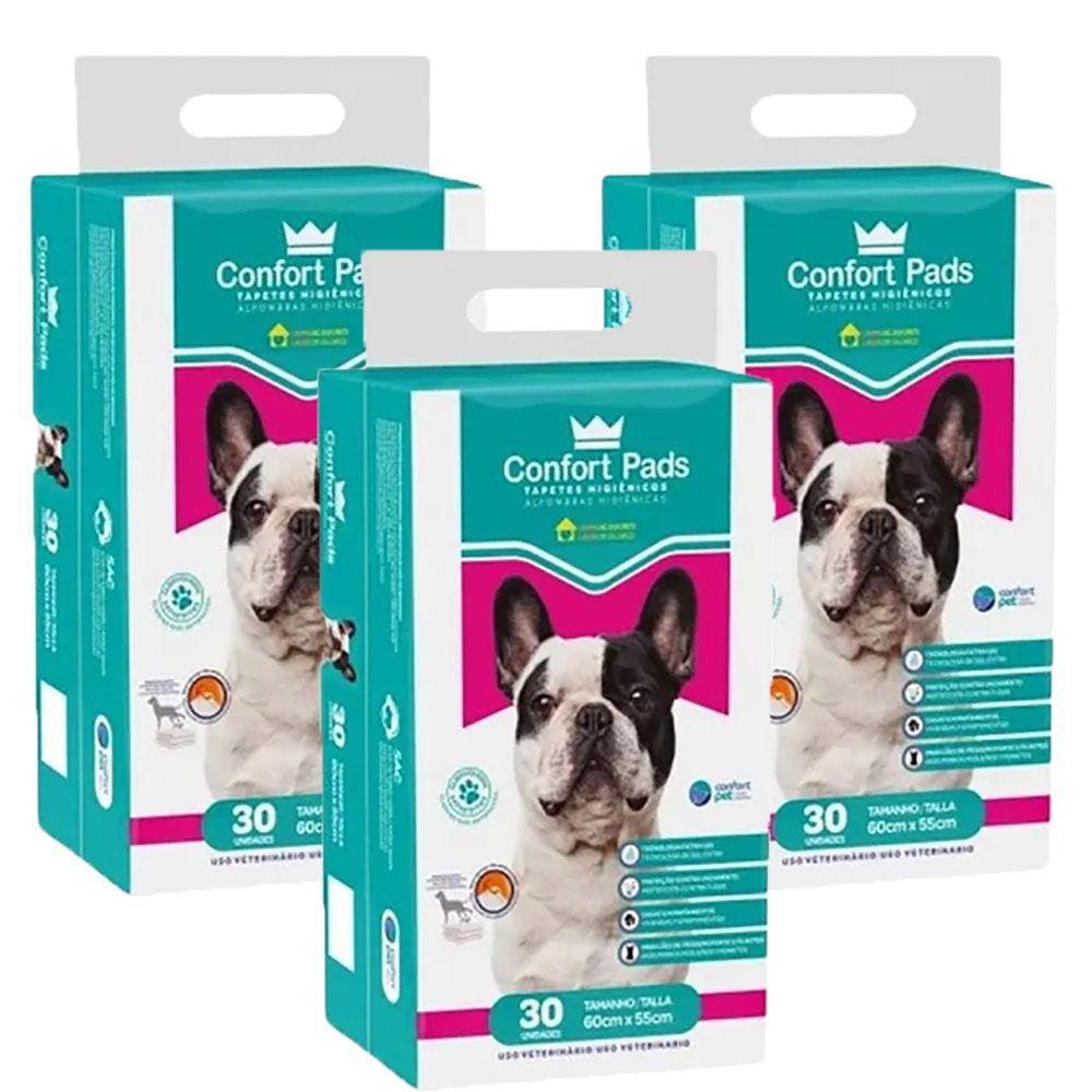 Tapete Higiênico 60X55Cm Confort Pads C/30  Kit 3 Unidades