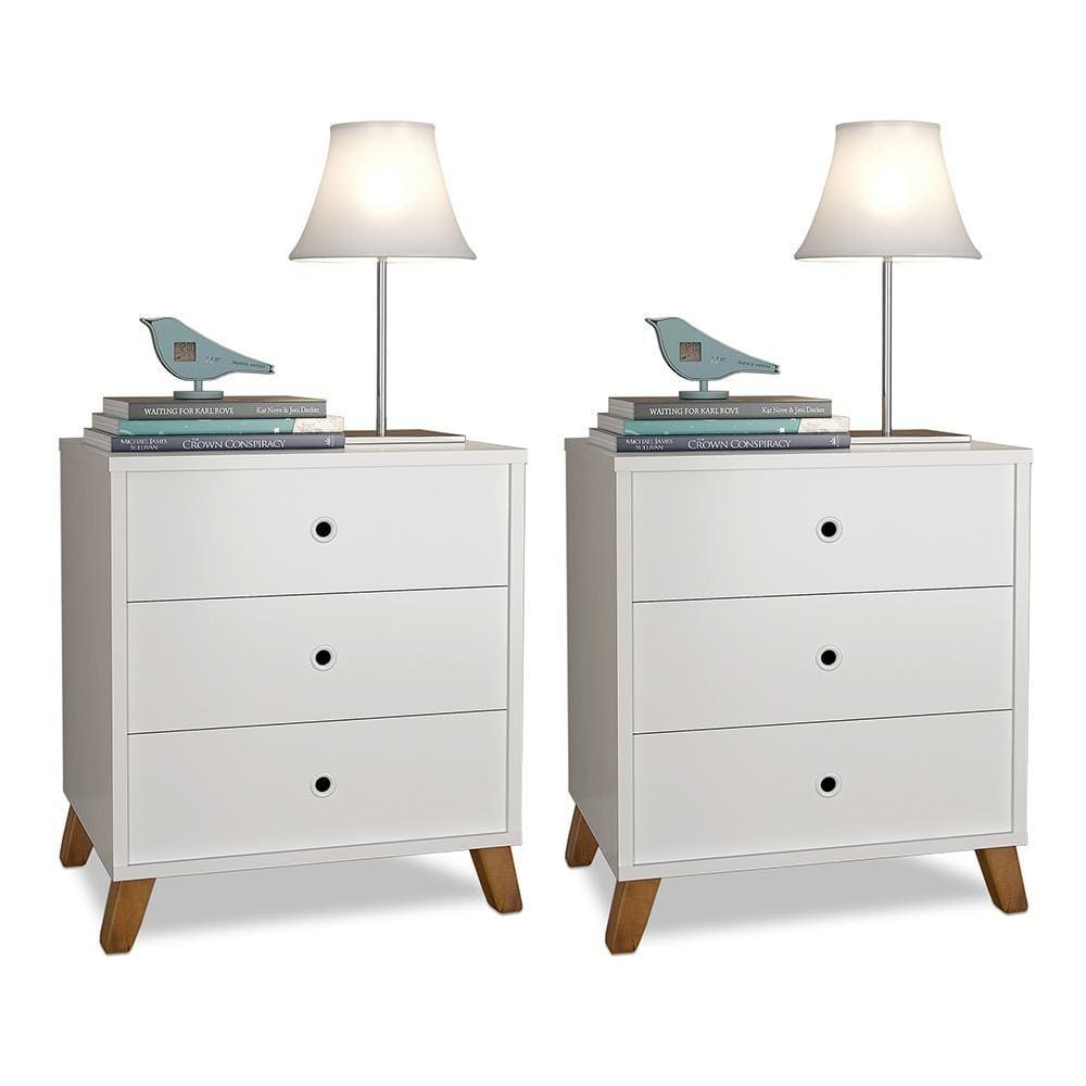 Conjunto 2 Mesas De Cabeceiras 3 Gavetas Branco