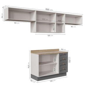Cozinha Modulada 4 Peças com 3 Aéreos e Balcão 120cm Arizona CabeCasa MadeiraMadeira Branco/Cinza