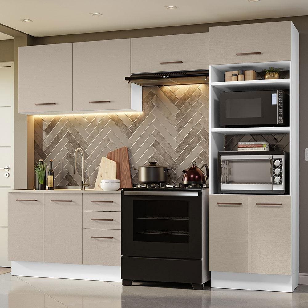 Armário De Cozinha Completa 270cm Madesa 08 Branco/crema