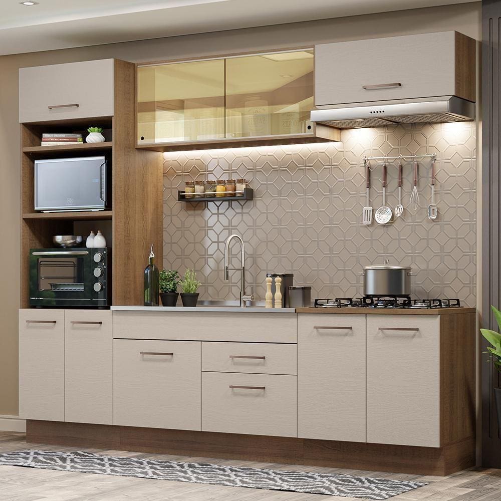 Armário De Cozinha Completa 270cm Madesa 03 Rustic/crema