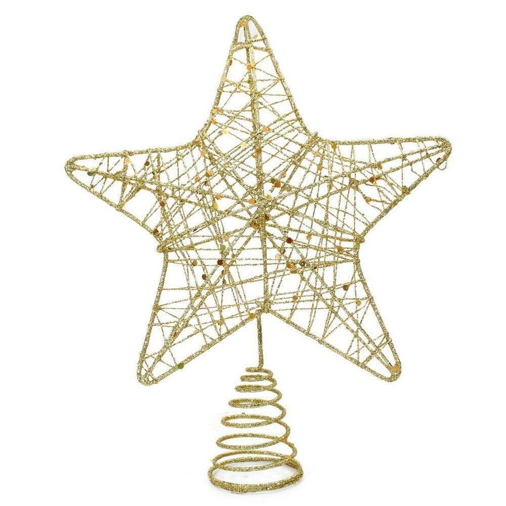 Ponteira De árvore Estrela Aramada Dourada 21cm