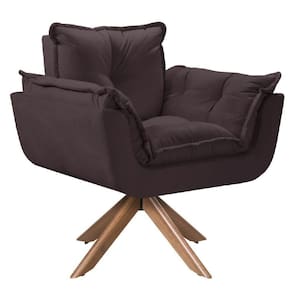 Poltrona Opala Giratória Madeira Suede Marrom