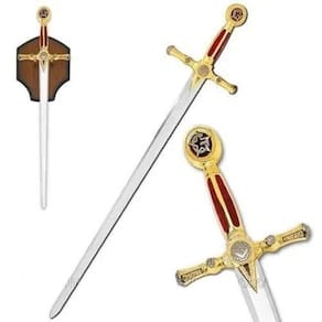 Espada 1,15m Metal Medieval Maçonaria Maçônica Com Suporte