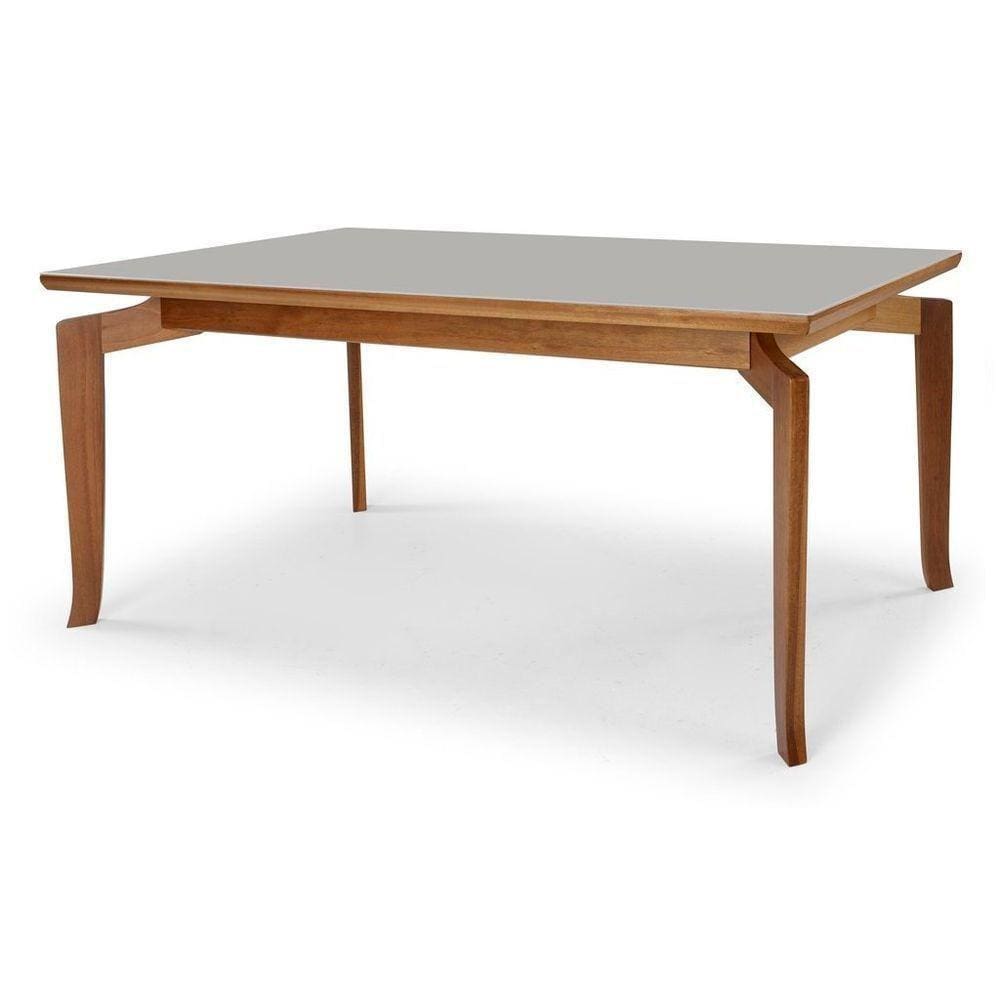 Mesa Bella 180 Vidro Off White Acabamento Castanho