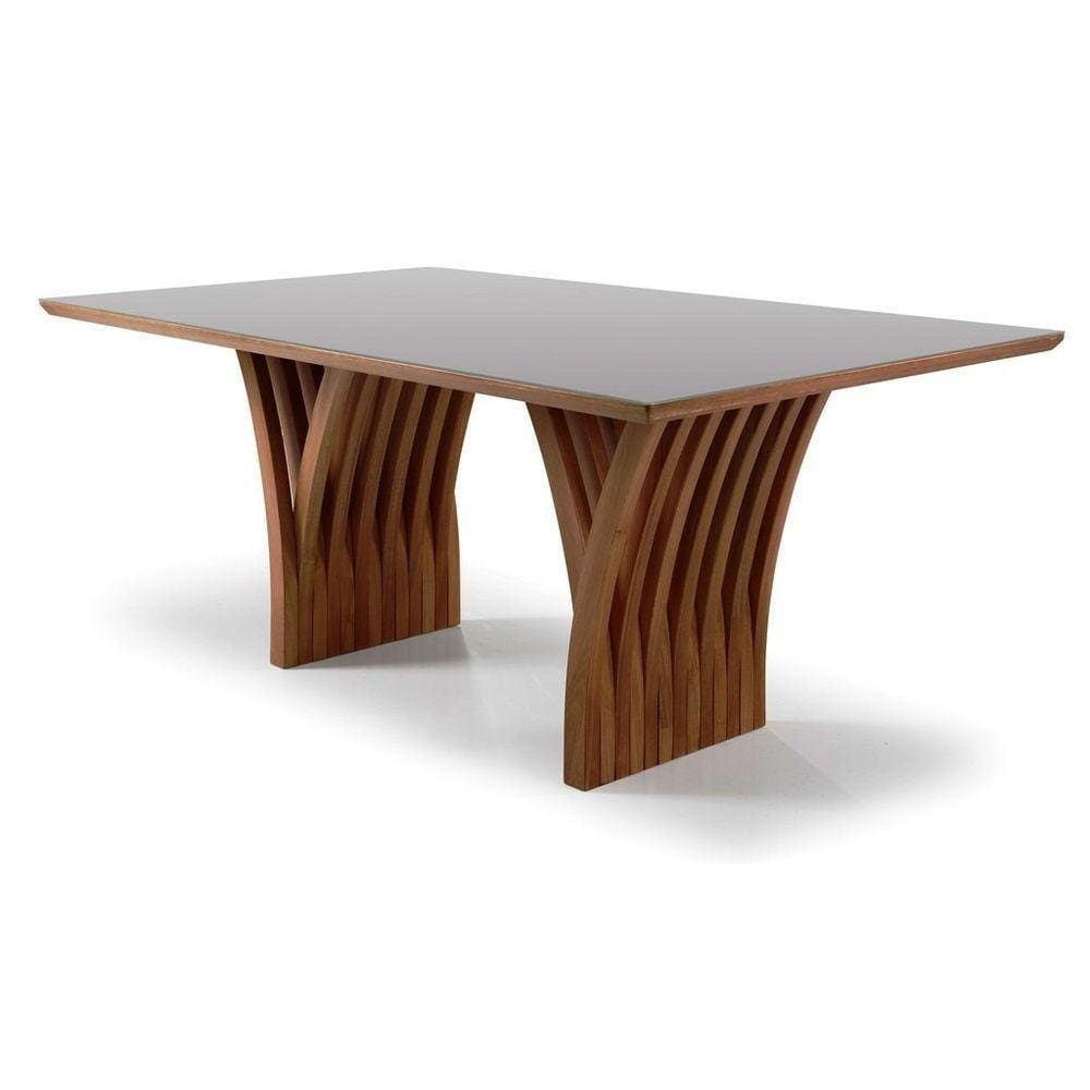Mesa Yady 200 Vidro Off White Acabamento Castanho