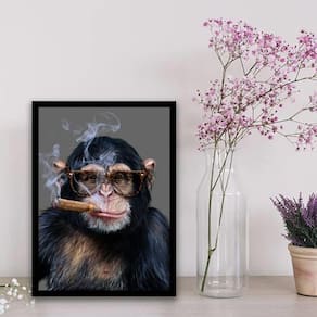 Quadro Chipanzé Hipster 45X34Cm - Com Vidro