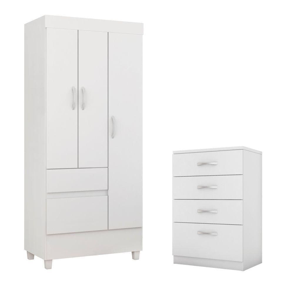 Conjunto Quarto Guarda Roupa E Comoda Fabi Branco Rosa