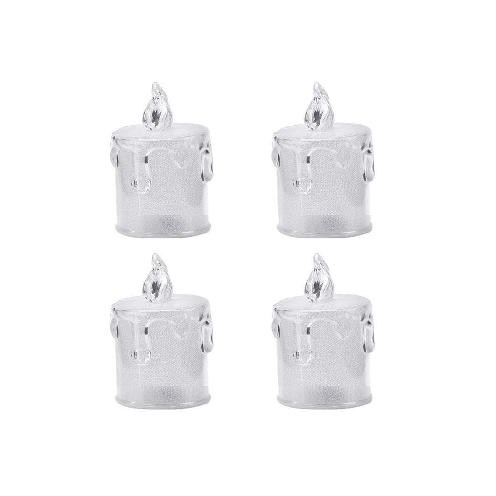 Jogo 4 Mini Velas Eletrônica Transparente Branco Quente 6cm