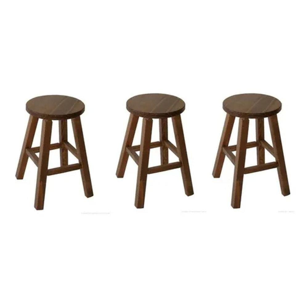 Kit 3 Banqueta Media Hardman Padrão Nogueira Assento Redondo