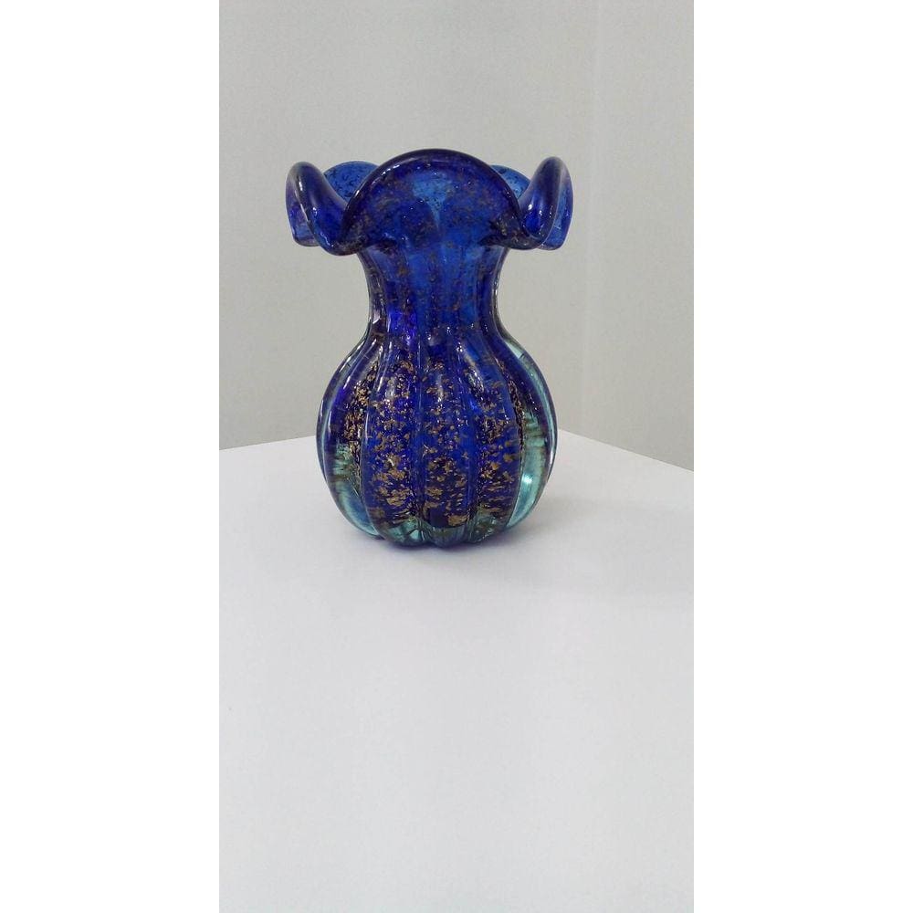 Vaso de Muranho Azul Marinho com Pó de Ouro P
