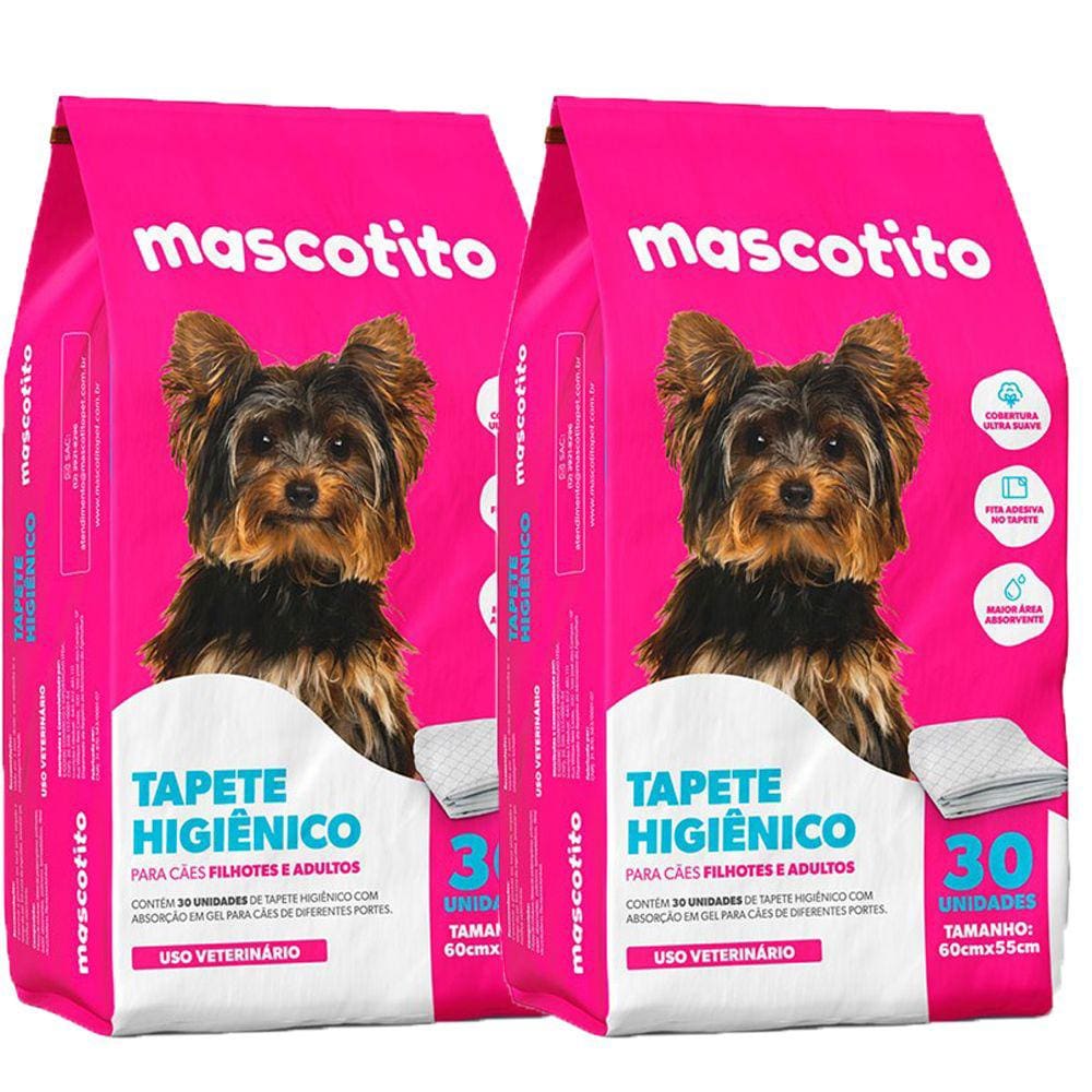 Combo 2 Tapetes Higiênicos 60X55Cm Mascotito C/60 Unidades