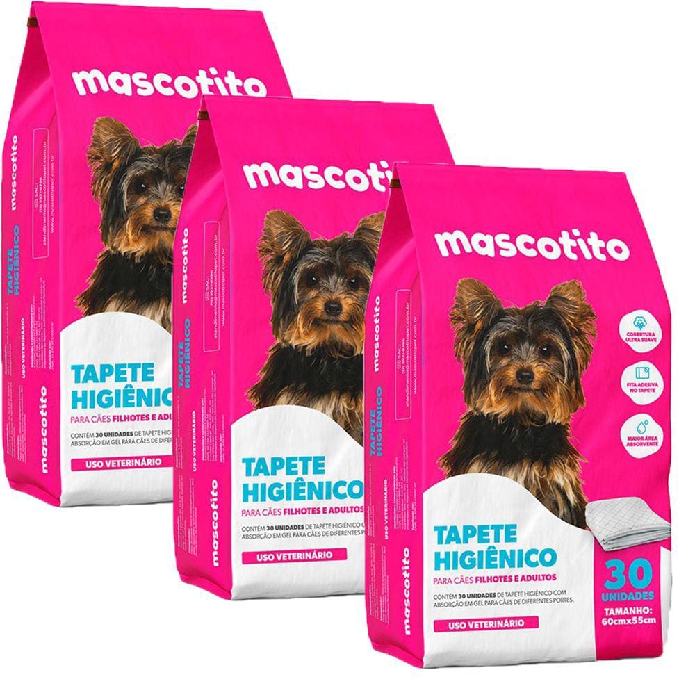 Combo 3 Tapetes Higiênicos 60X55Cm Mascotito C/90 Unidades