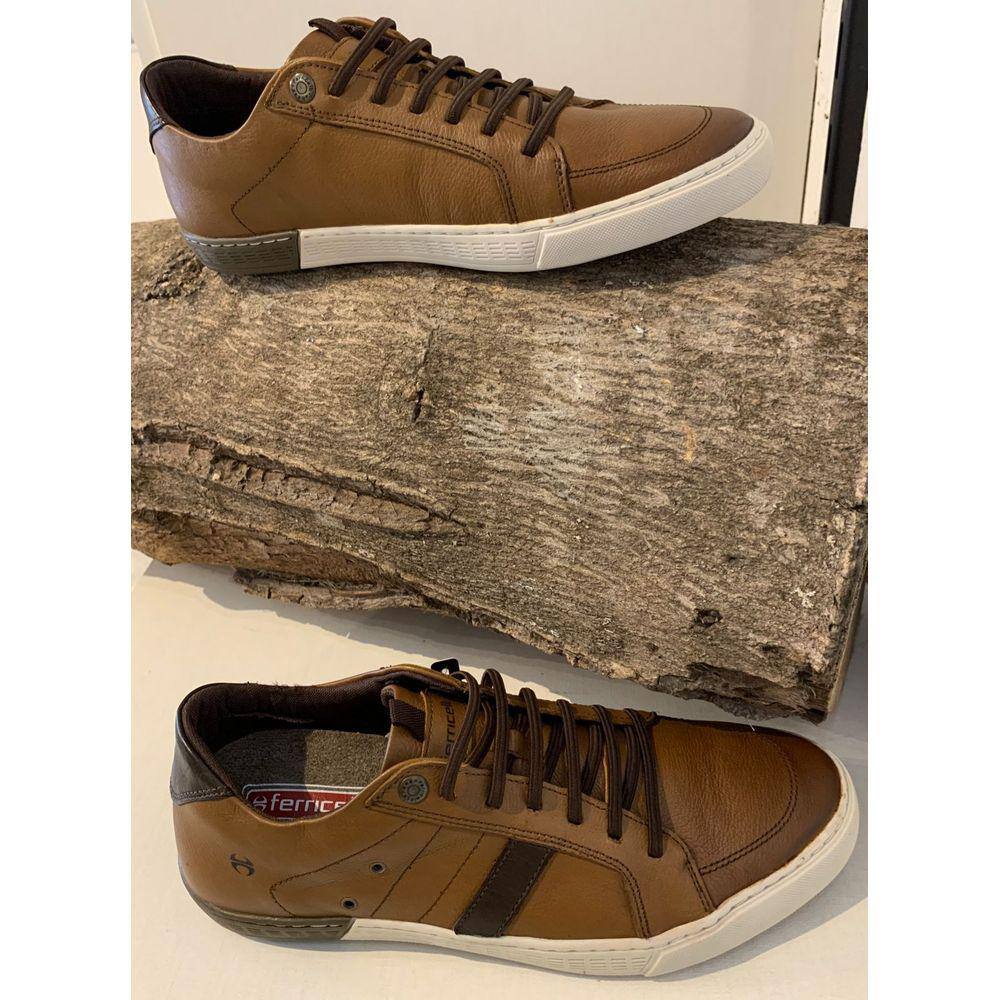 Tênis Casual Masculino Couro Ferricelli Comfort Camel