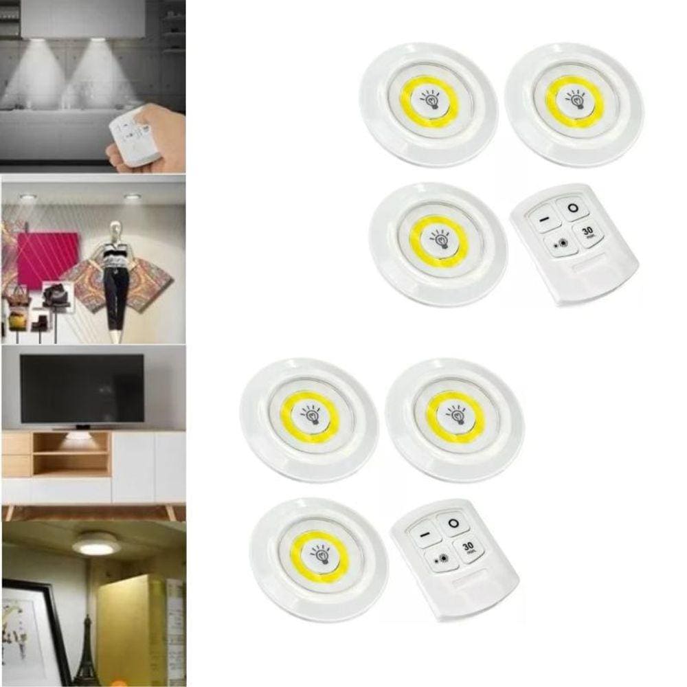 Kit 6 Luminaria Lampada Led Spot Sem Fio Controle Remoto