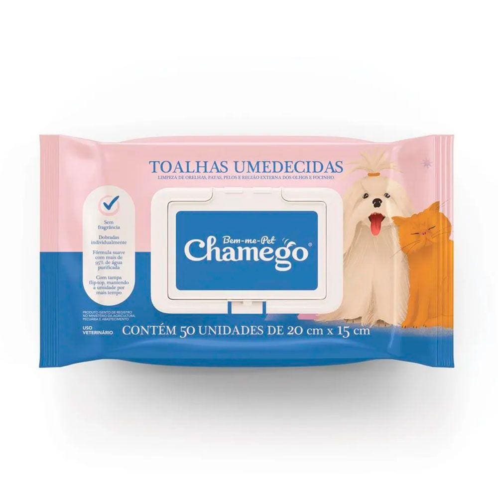 Toalha Umedecida Para Caes E Gatos Chamego C/ 50 Unidades
