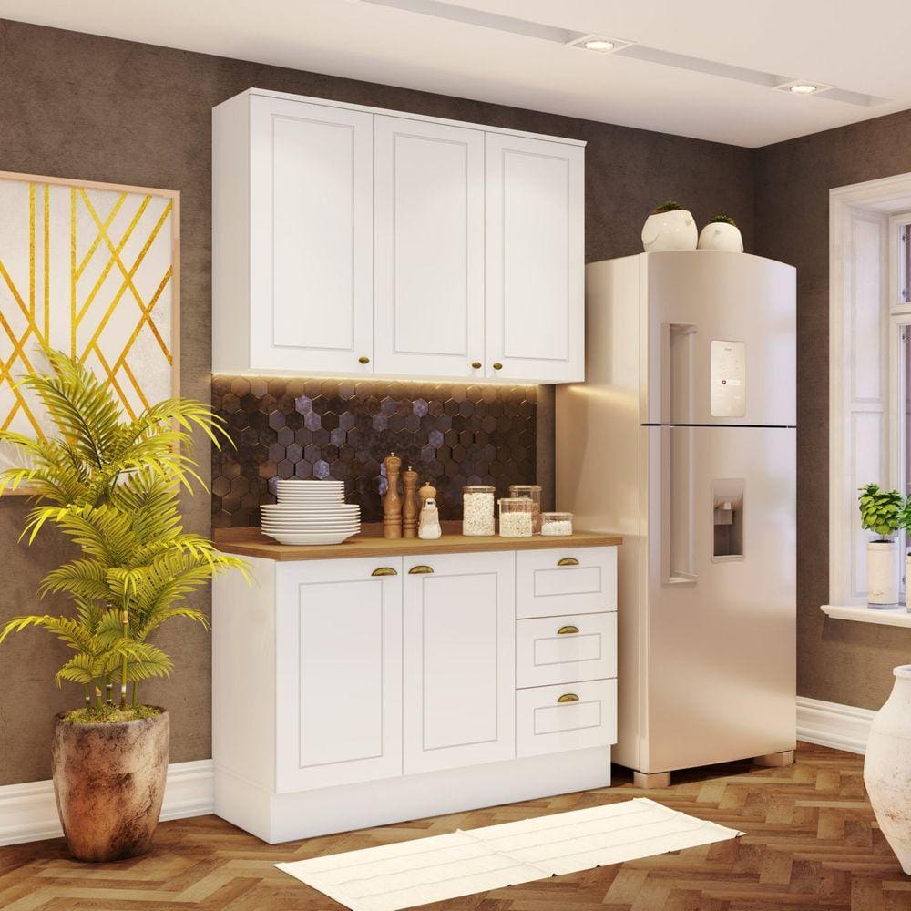 Cozinha Compacta 2 Peças 5 Portas 3 Gavetas Emily Branco HP/Marrom