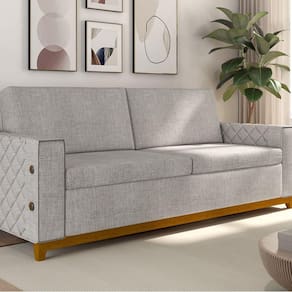 Sofá Living Vintage 3 Lugares 225cm em Linho Áspen Arte Cúbica Estofados Caramelo