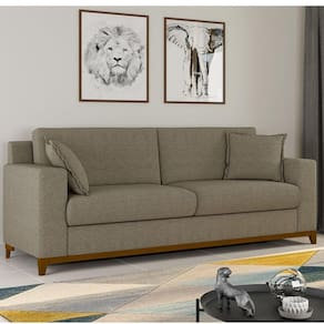 Sofá Slim Living Vintage 3 Lugares 220cm em Linho Arte Cúbica Estofados Caramelo