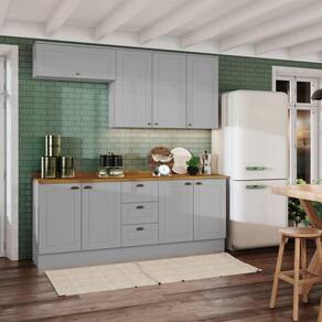 Cozinha Compacta 8 Portas 3 Gavetas Emily Cinza/Marrom