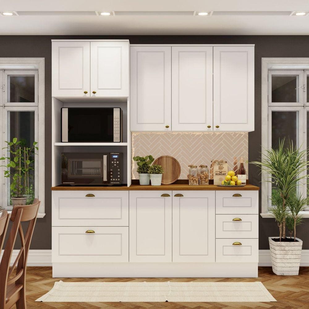 Cozinha Compacta 3 Peças com Torre Quente Emily Branco/Marrom