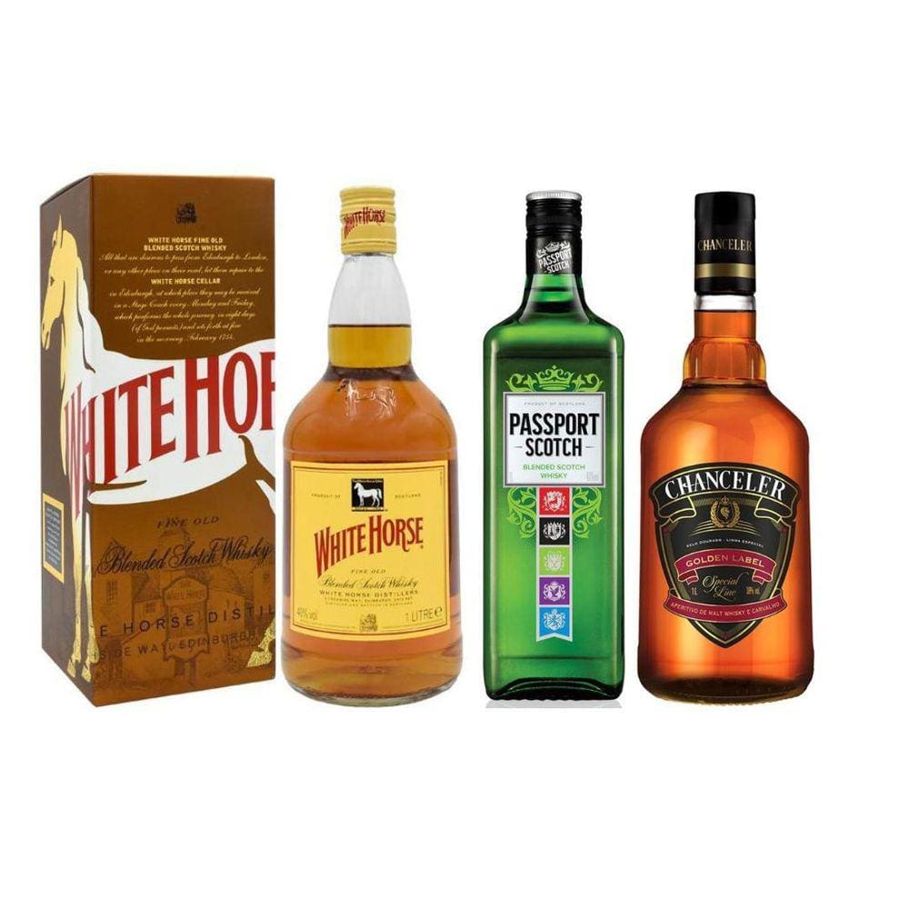 Combo Whisky White Horse 1L + Passport 1L + Chanceler 1L