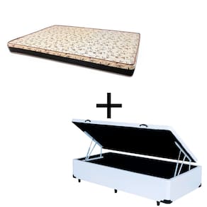 Cama Box Baú Solteiro 88 Tecido Sintético Branco Com Colchão Praia Bello Box - D28 Amarelo 58x88x188