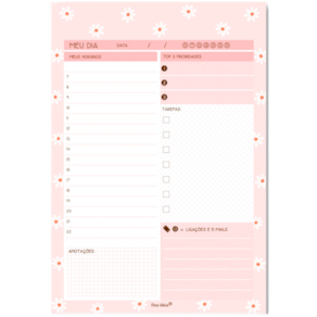 Bloco planner tarefas do Dia Fina Ideia Modelo Margaridas