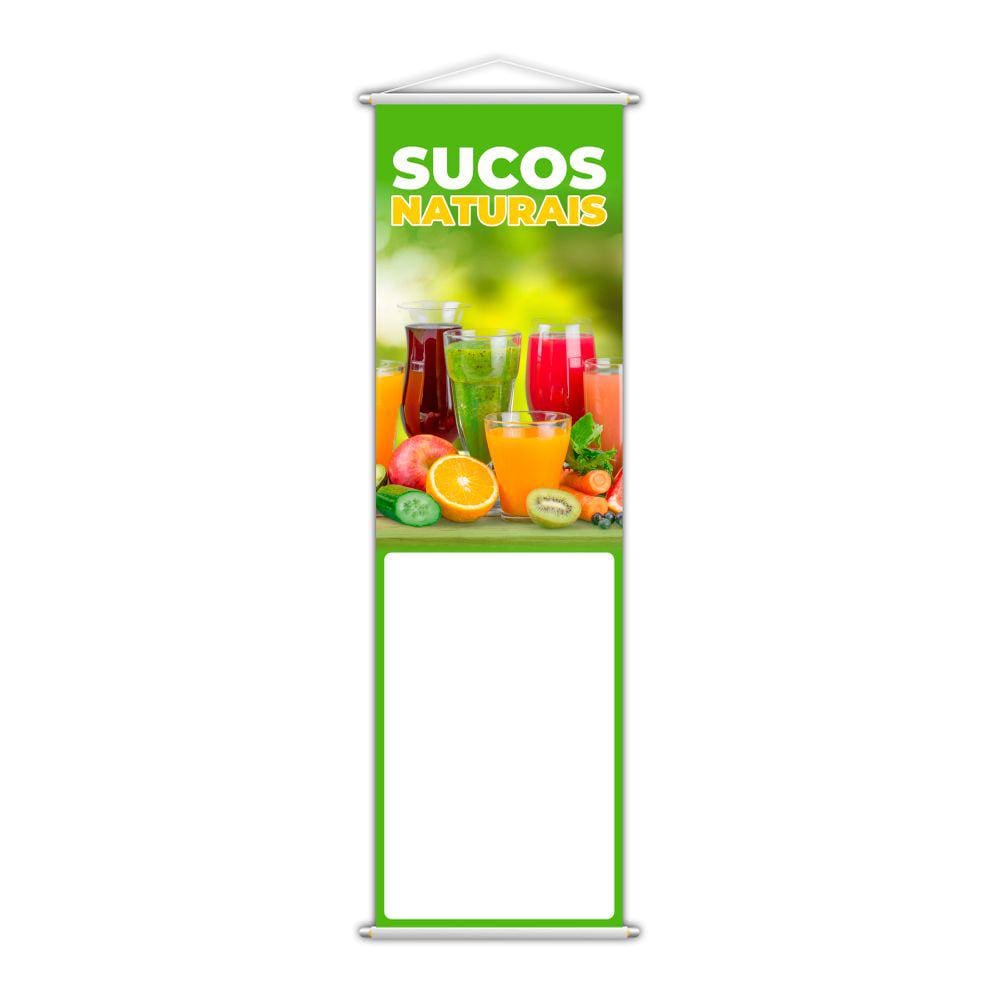 Banner Sucos Naturais Frutas Colorido Fundo Branco 100x30cm