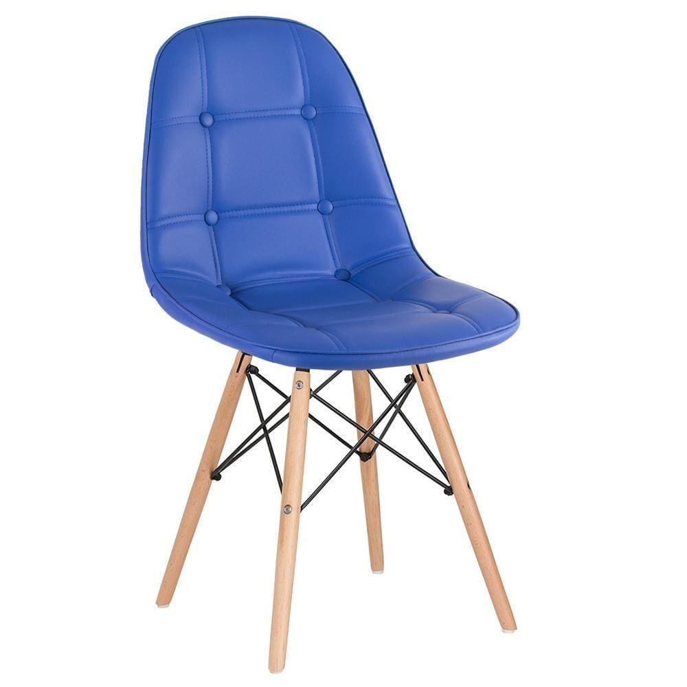 Cadeira Estofada Eames Eiffel Botonê - Base De Madeira Clara - Azul