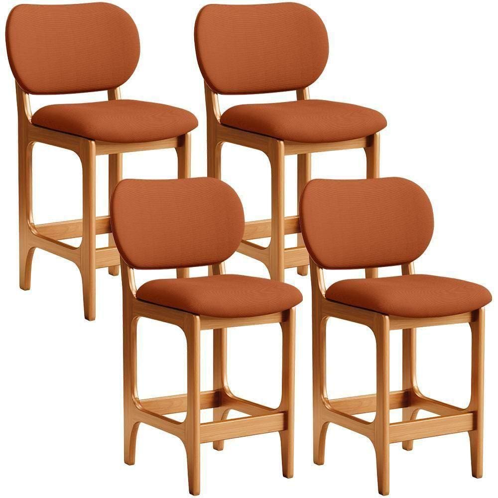 Kit 04 Banquetas Baixa Bar Cozinha E Sala De Jantar Fixa Betta L02 Imbuia Tecido Terracota