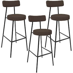 Kit 03 Banquetas Baixa Bar Cozinha Sala De Jantar Estrutura Em Aço Milão L02 Suede Marrom