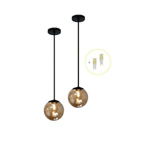 Kit 2 Pendente Preto Bancada Cozinha Cabeceira De Cama + Led