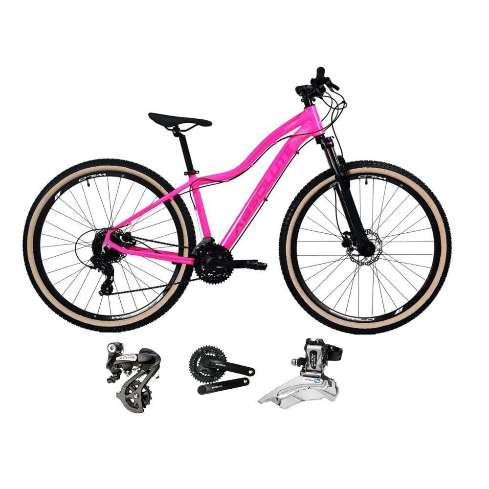 Bicicleta aro 29 Absolute Hera Feminina Shimano Altus 24V Freio a Disco Hidráulico Garfo com Trava Pneus Faixa Bege - Rosa
