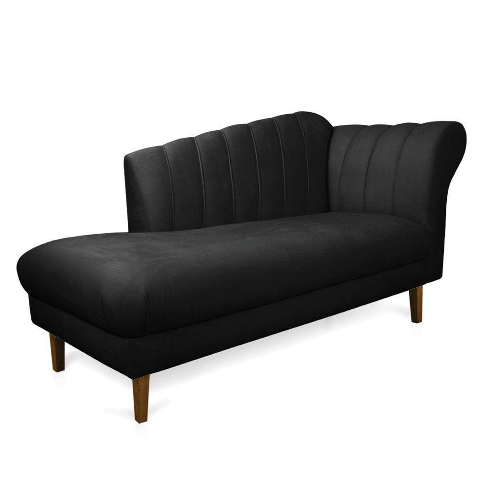 Divã Recife Suede Preto 165 Cm Pés Chanfrado Castanho - D`rossi