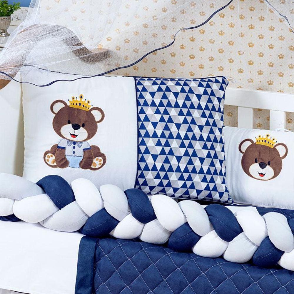 Kit Berço Trançado Urso Rei Americano 11 Peças Marinho