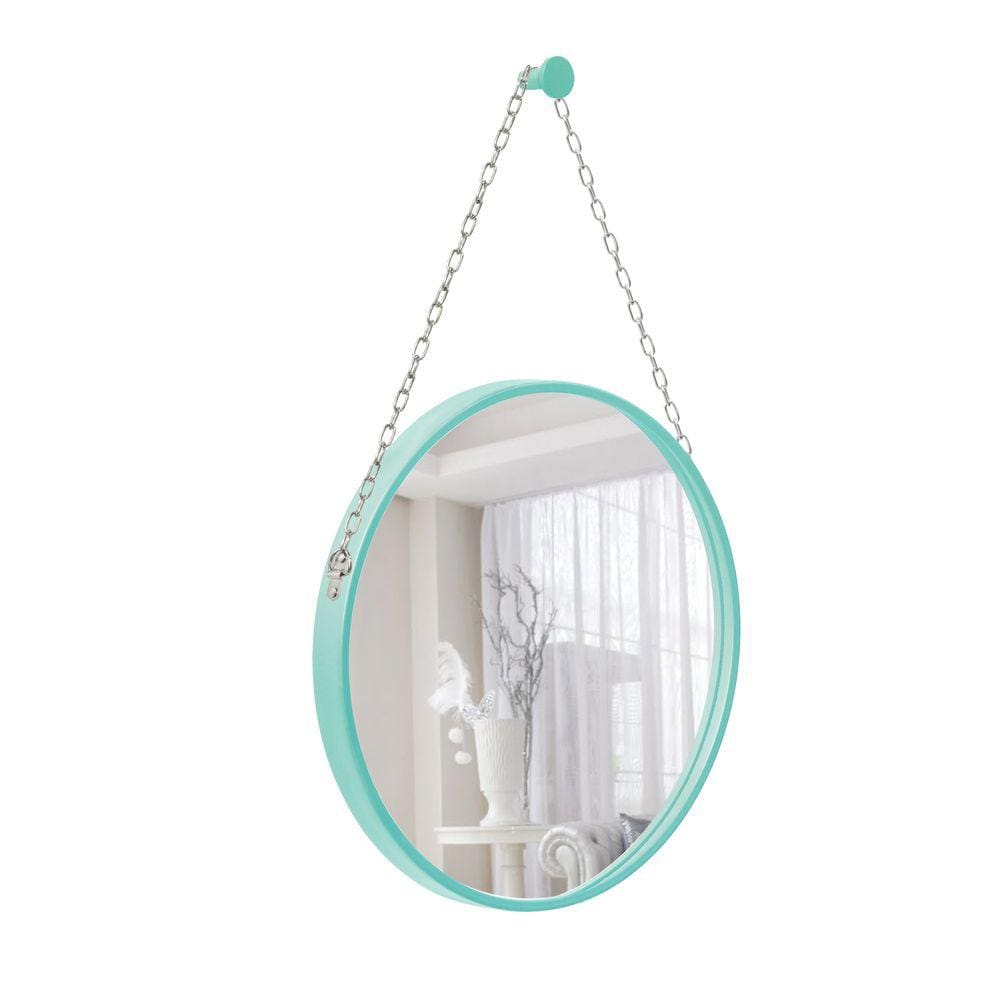 Espelho Decorativo Adnet Verde Alça Corrente Cromada 50cm Redondo