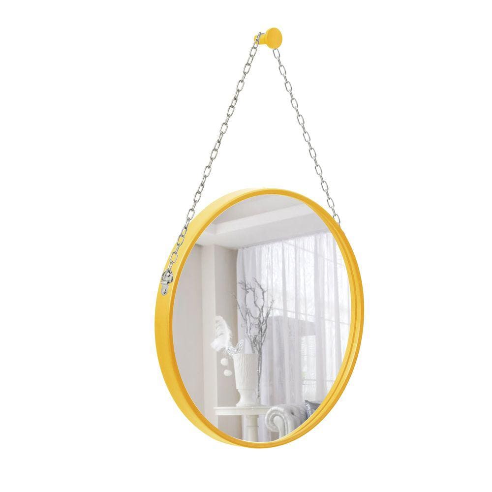 Espelho Decorativo Adnet Amarelo Alça Corrente Cromada 60cm Redondo