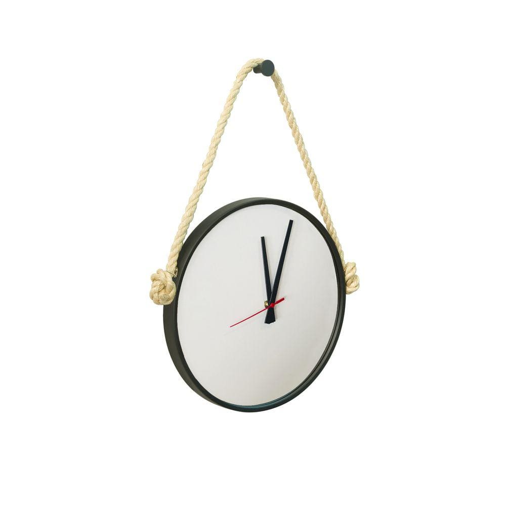 Relógio Adnet Preto Alça Corda Sisal Natural Mostrador Branco 30 cm