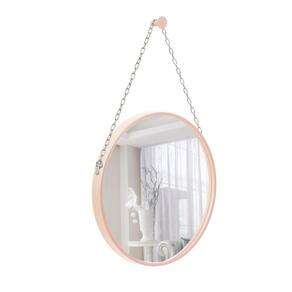 Espelho Decorativo Adnet Rosa Alça Corrente Cromada 60cm Redondo
