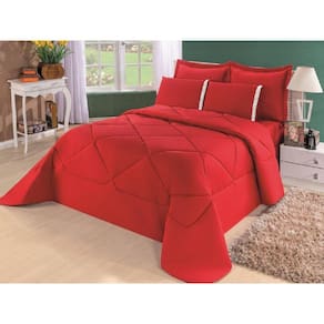 Kit Edredom + Lençol Dupla Face Casal Queen 6 Pçs Vermelho