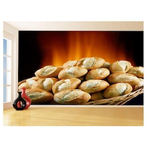 Papel De Parede 3D Alimentos Pão Pães Padaria 3,5M Al245