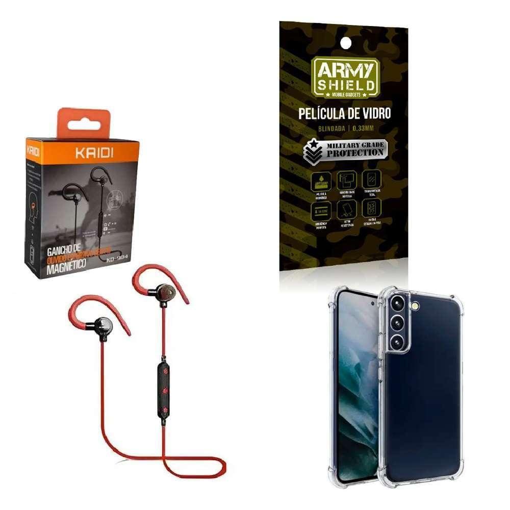 Kit Capinha Samsung S23 Fone Bluetooth Película De Vidro 3D