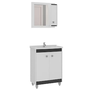 Gabinete Banheiro Com Cuba E Espelheira 60Cm Multimóveis Vcr10058 Branco/Preto Branco/Preto