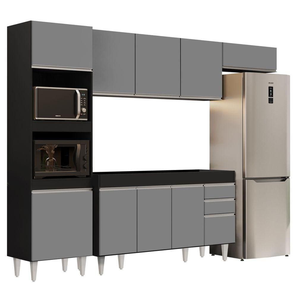 Armário De Cozinha Modulada 4 Peças Cp10 Balcão Sem Tampo Preto/cinza - Lumil