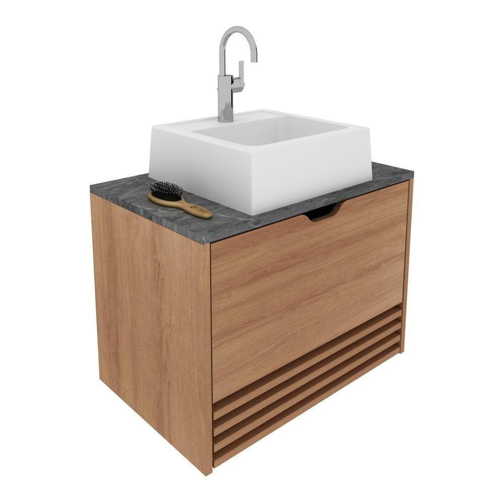 Gabinete Banheiro 1 Porta 1 Gaveta 60Cm Suspenso Multimóveis Vcr10091 Amêndoa/Mármore Lunar