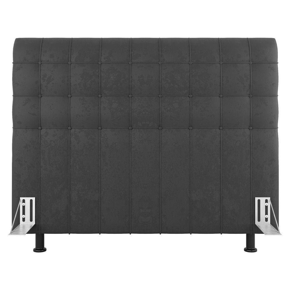 Cabeceira Cama Box Casal Queen Size Dahlia 160Cm Com Frame Suede Cinza Escuro - Abmaza
