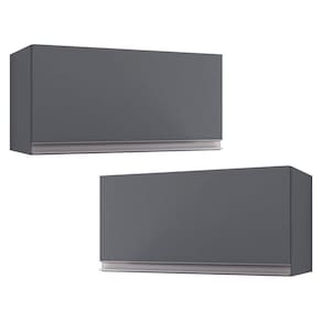 Kit 02 Armários Aéreo Geladeira Cozinha Andréia 60cm 01 Porta Cinza Escuro - Desk Design